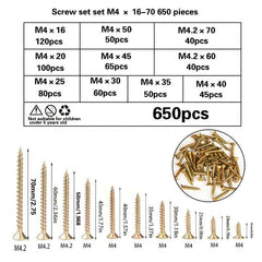 650 Piece M4 Galvanized Screw Set (16–70mm Assorted Sizes) - Pcs combination set - Power Tools Gadget