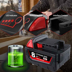 2 Pack 18 V 8.0 Ah Lithium-Ion Batteries — Replacement for Milwaukee