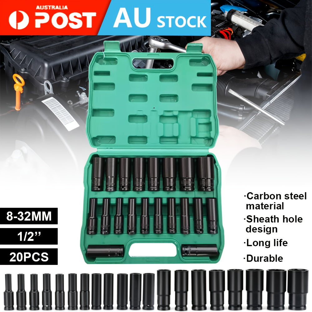 20 Pcs 1/2’’ Drive Hex Impact Socket Set — Deep Metric 8–32mm - 1set (20pcs) - Other Power Tools