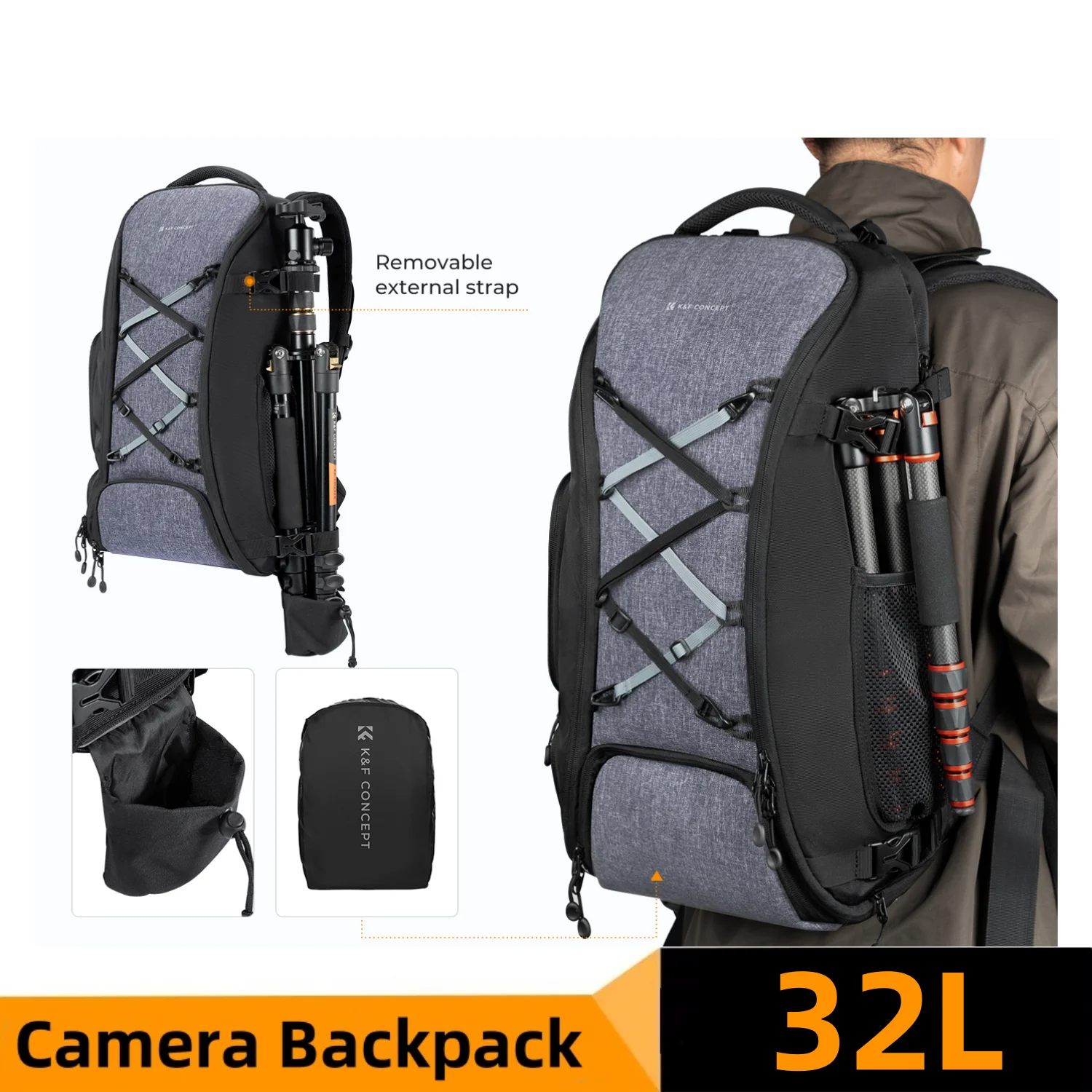 32L/25L Large Camera Backpack with Tripod Strap & Rain Cover – 15" Laptop