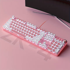 Pink Mechanical Keyboard – Retro Punk Keycaps with Blue Switches by Snagg A Keyboard