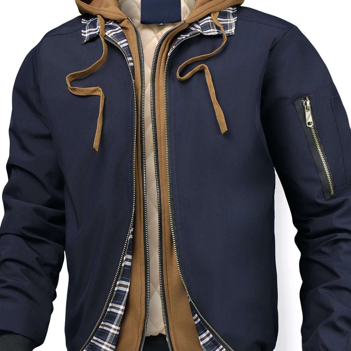 Men’s Solid Color Hooded Jacket with Plaid Lining by Snagg A Jacket