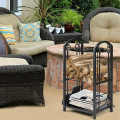 Wrought Iron Firewood Log Rack with Fireplace Tool Set by Snagg A Rack