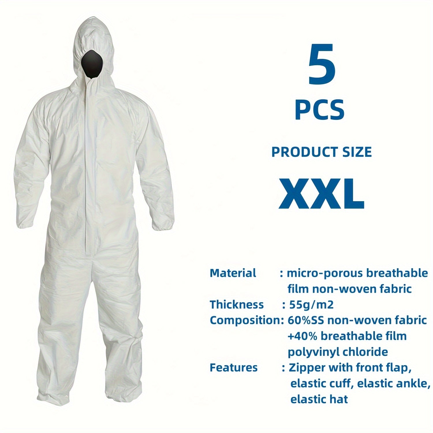 5 Pack Disposable Coveralls with Hood by Snagg A Coverall