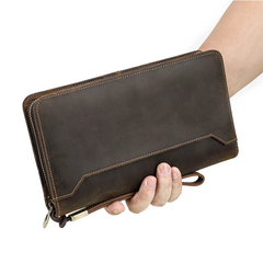 Genuine Leather Family Passport Clutch Wallet with Card Holder & Phone Pocket
