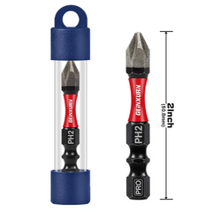 Diamond Coated PH2 Impact Screwdriver Bit Set – 2" Magnetic S2 Steel Insert Bits with Tubes for High-Torque Applications