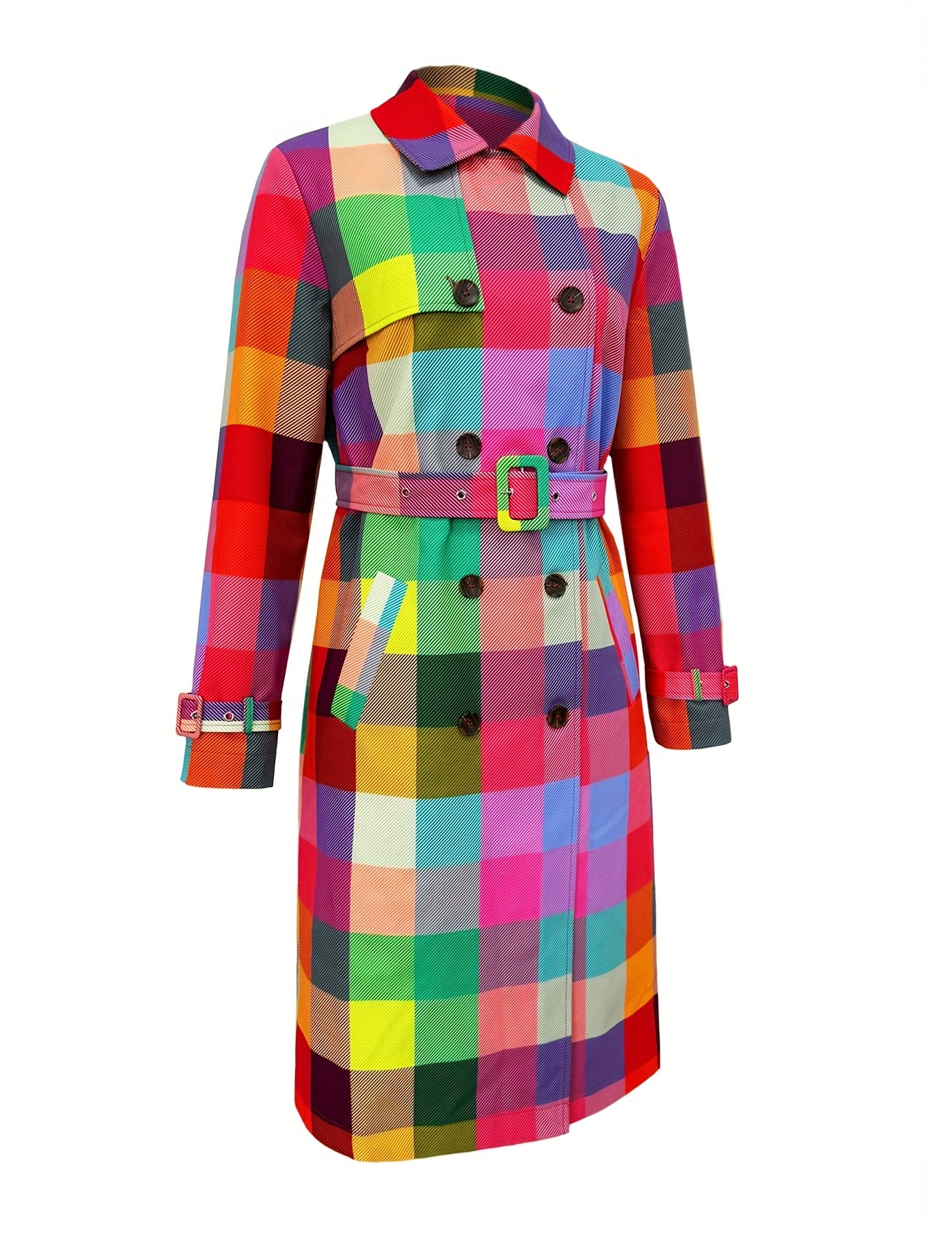 Women’s Plaid Print Trench Coat with Belt by Snagg A Jacket