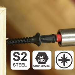 Pozidriv #2 PZ2 Impact Tough Screwdriver Bit Set – S2 Alloy Steel 1"/2"/3"/6" with Storage Organizer