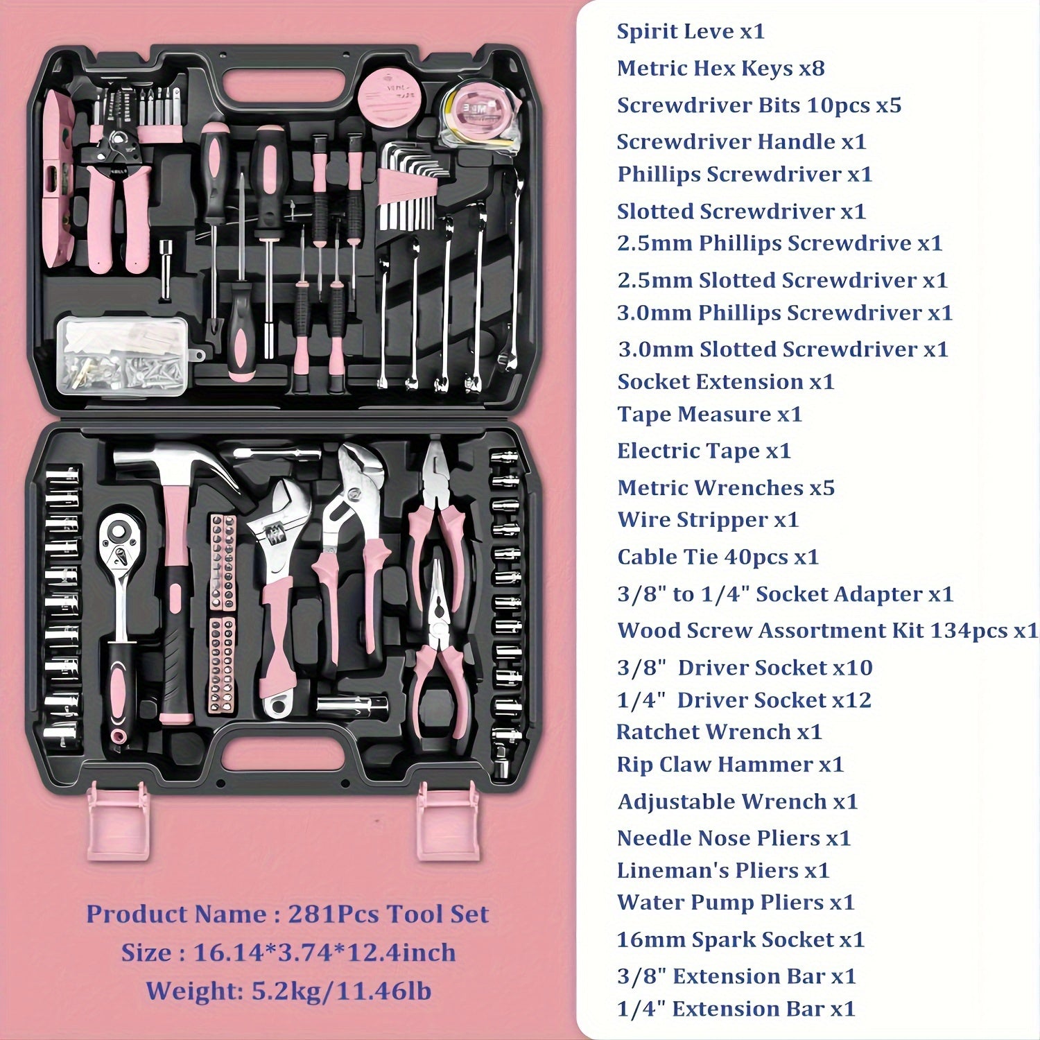 280-Piece Pink Home Tool Kit