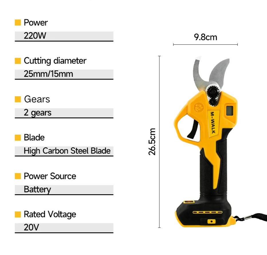 20V Brushless Cordless Electric Pruning Shears – 25mm Power Cutter for Garden & Tree Trimming - Dewalt 20 V Batteries
