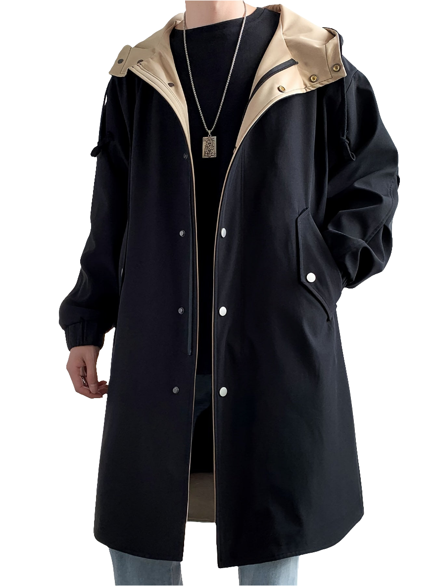 Men’s Mid-Length Beige Hooded Trench Coat by Snagg A Coat
