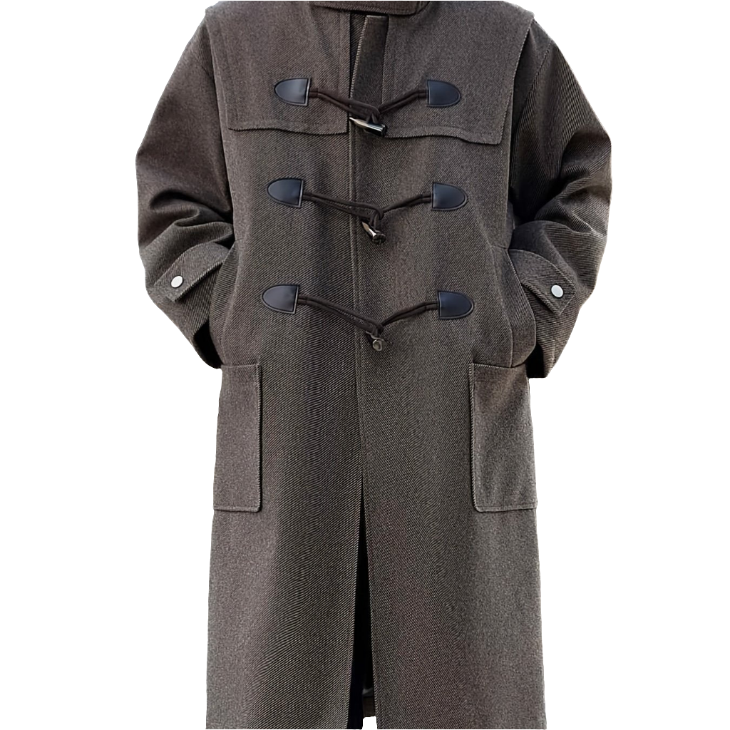 Men’s Casual Long-Length Tweed Coat with Hood & Horn Buttons by Snagg A Coat