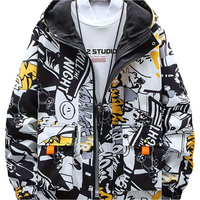 Men’s Graffiti Print Hooded Windbreaker – Mid-Length, Unisex Streetwear by Snagg A Jacket