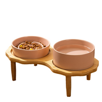 Slow Food Ceramic Cat & Dog Bowl with Elevated Wooden Stand by Snagg A Feeder