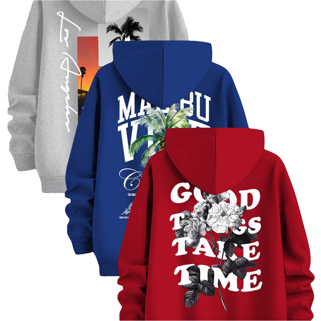 Three-Piece Set of Trendy Printed Hooded Sweatshirts by Snagg A Jumper