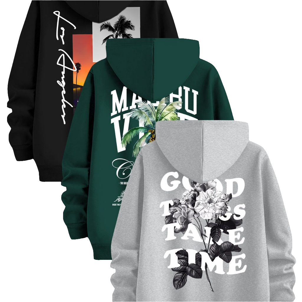 Three-Piece Set of Trendy Printed Hooded Sweatshirts by Snagg A Jumper