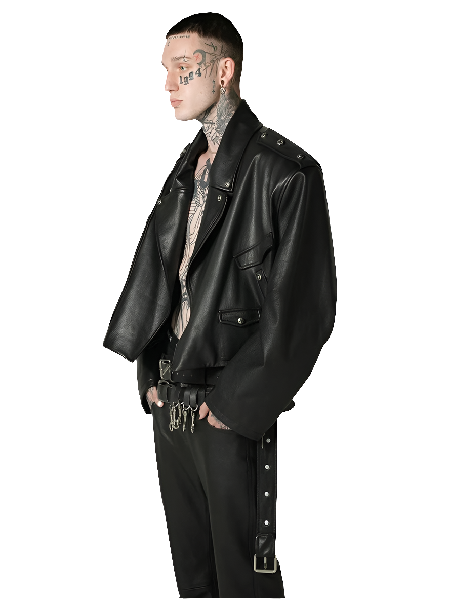 Oversized Black PU Leather Biker Jacket by Snagg A Jacket