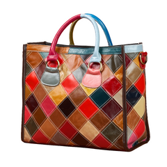 Multicolor Plaid Leather Tote Bag by Snagg A Bag