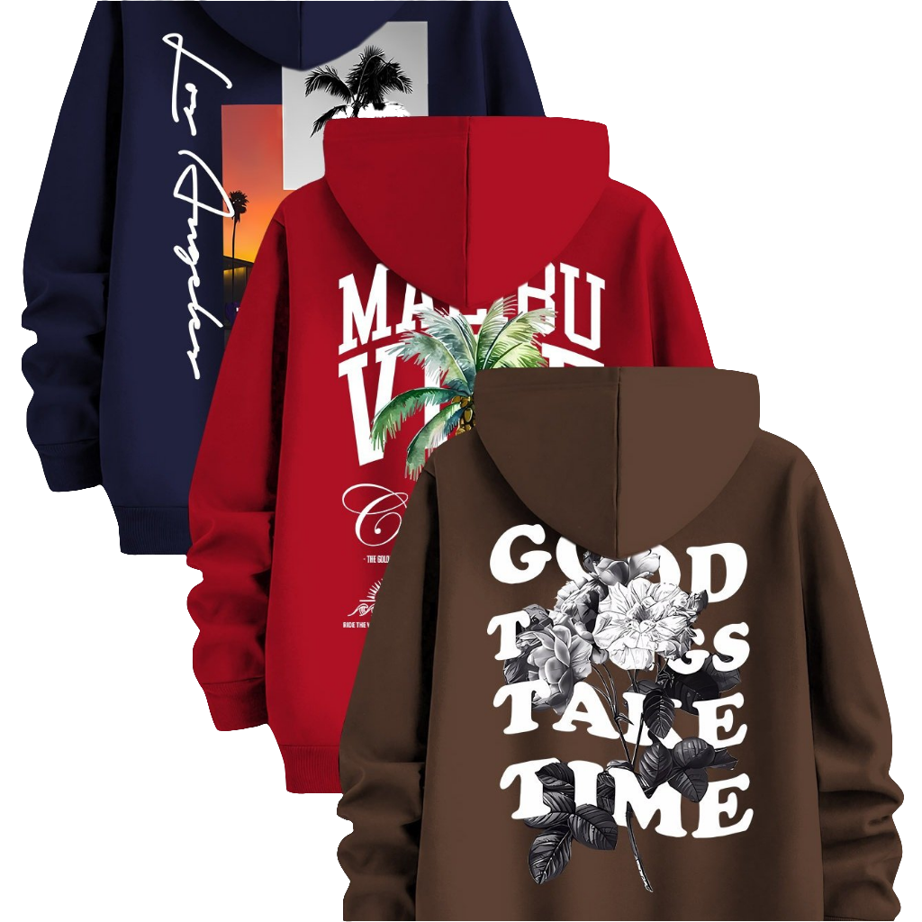 Three-Piece Set of Trendy Printed Hooded Sweatshirts by Snagg A Jumper