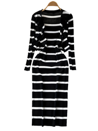 Striped Crew Neck Button-Up Sweater & Pencil Dress Set by Snagg A Dress