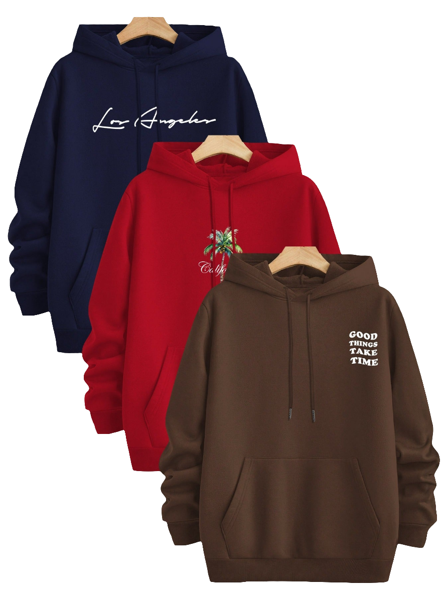 Three-Piece Set of Trendy Printed Hooded Sweatshirts by Snagg A Jumper