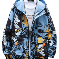Men’s Graffiti Print Hooded Windbreaker – Mid-Length, Unisex Streetwear by Snagg A Jacket