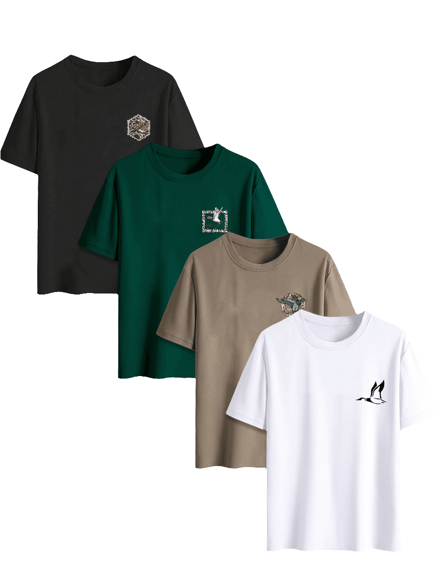4pcs Men’s Animal Print T-Shirts – Crew Neck Short Sleeve - SnaggIt