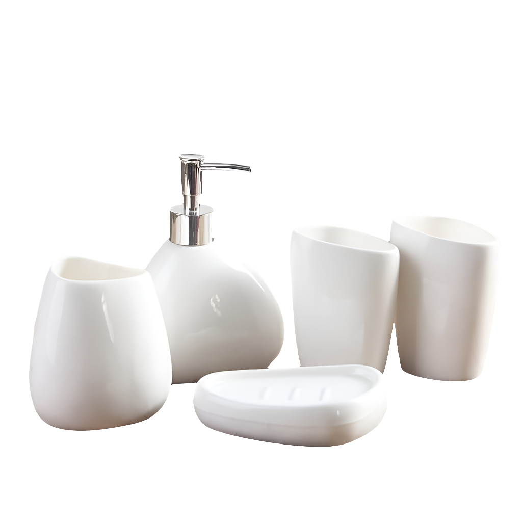 4 Piece White Ceramic Bathroom Set by Snagg A Bathroom Set