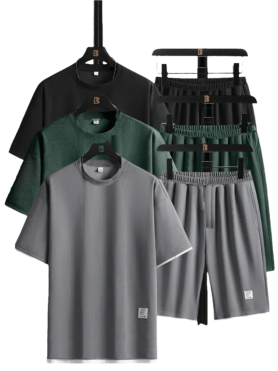 6pcs Waffle Men’s Pajama Set – Short Sleeve & Shorts Multi-Piece Homewear - SnaggIt