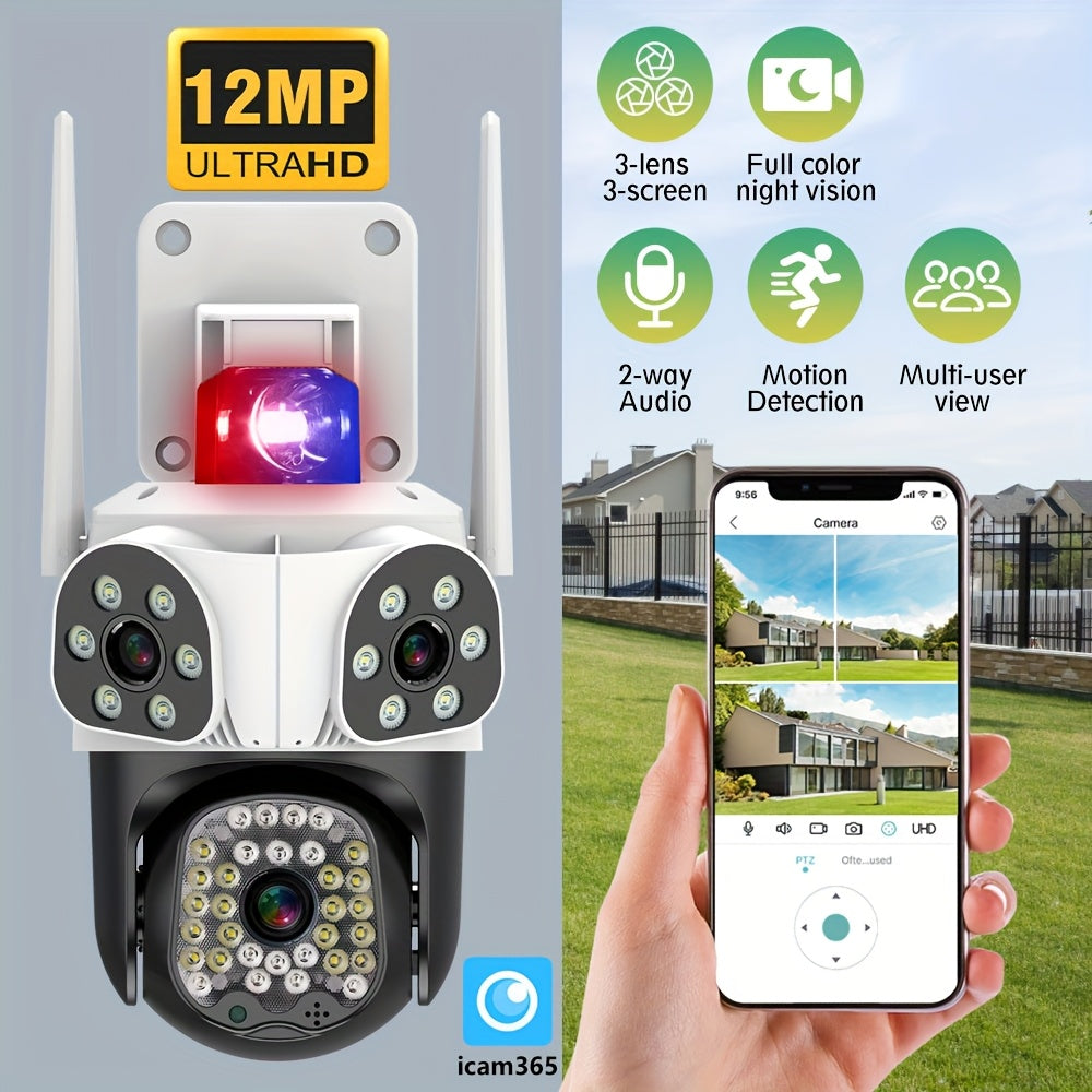 12MP 3 Lens Outdoor Security Camera – 360° Pan-Tilt with 10X Zoom by Snagg An Outdoor Camera