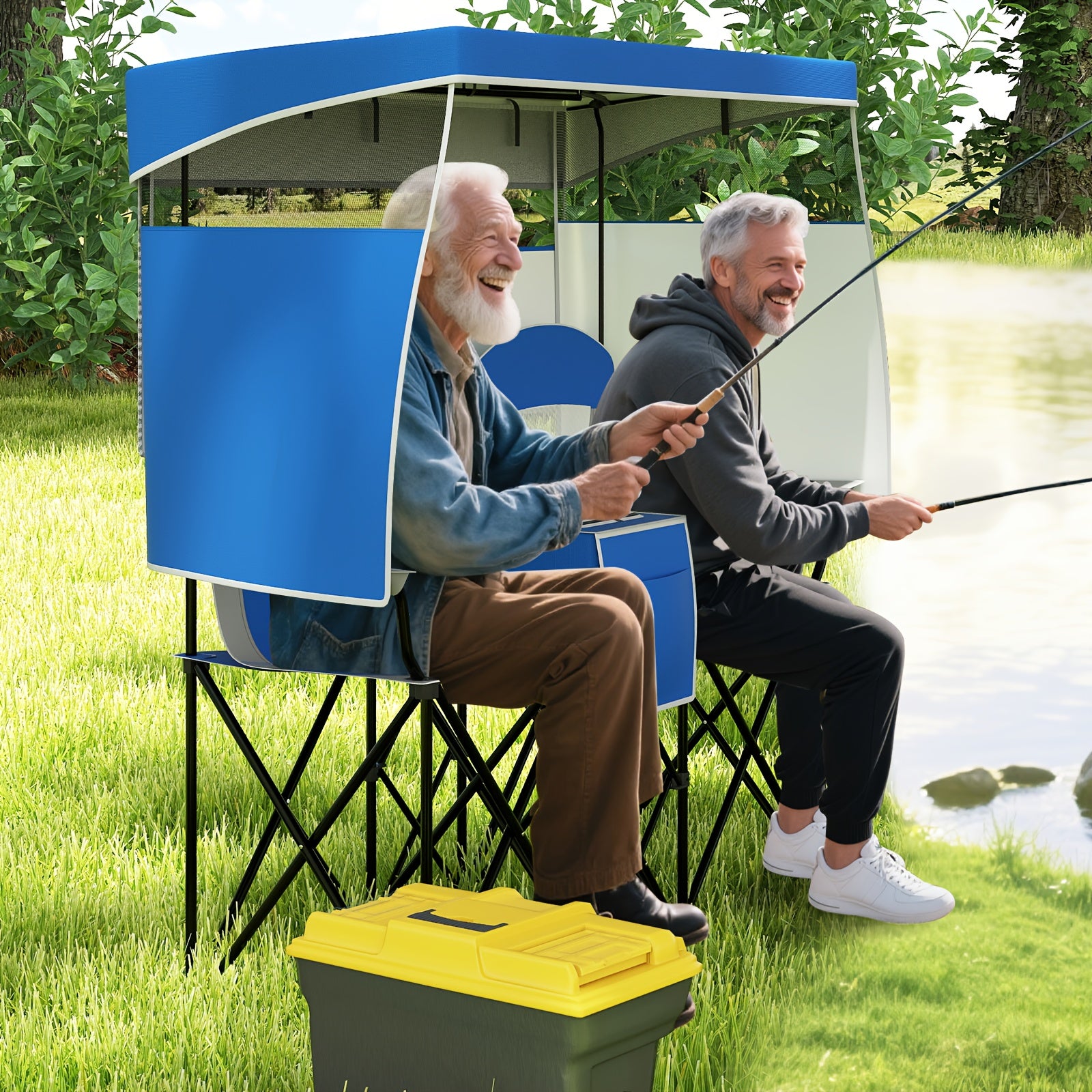 2 Person Folding Camping Chair with Adjustable Canopy by Snagg A Chair