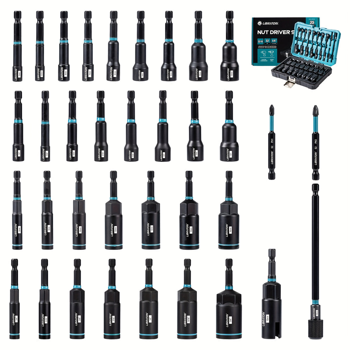 35pcs Magnetic & Deep Nut Driver Set