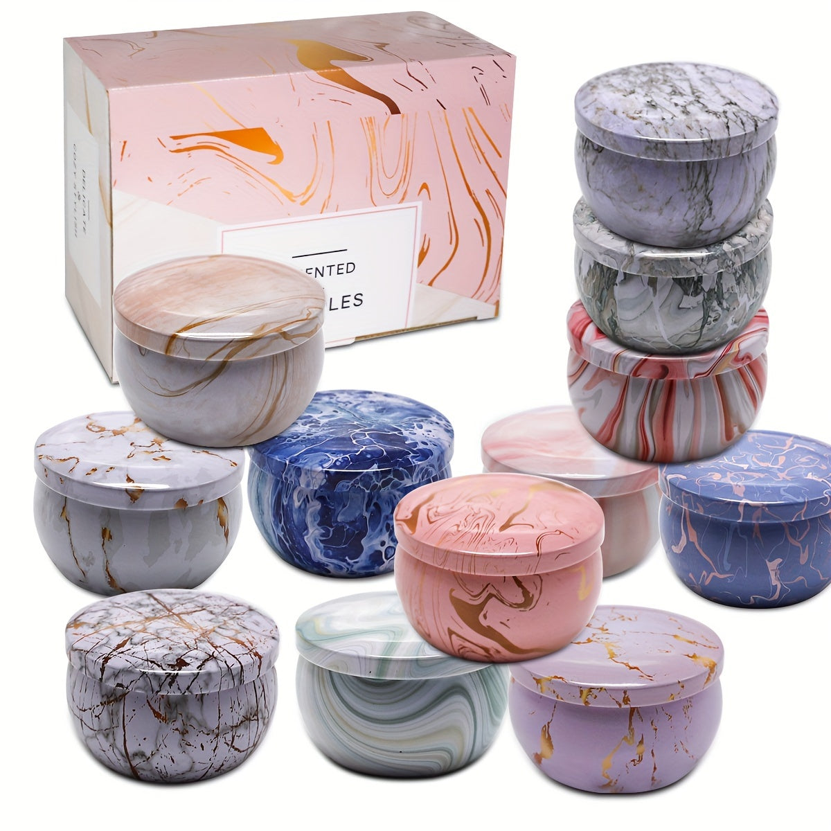 12 Piece Marble-Style Scented Candle Gift Set by Snagg A Candle