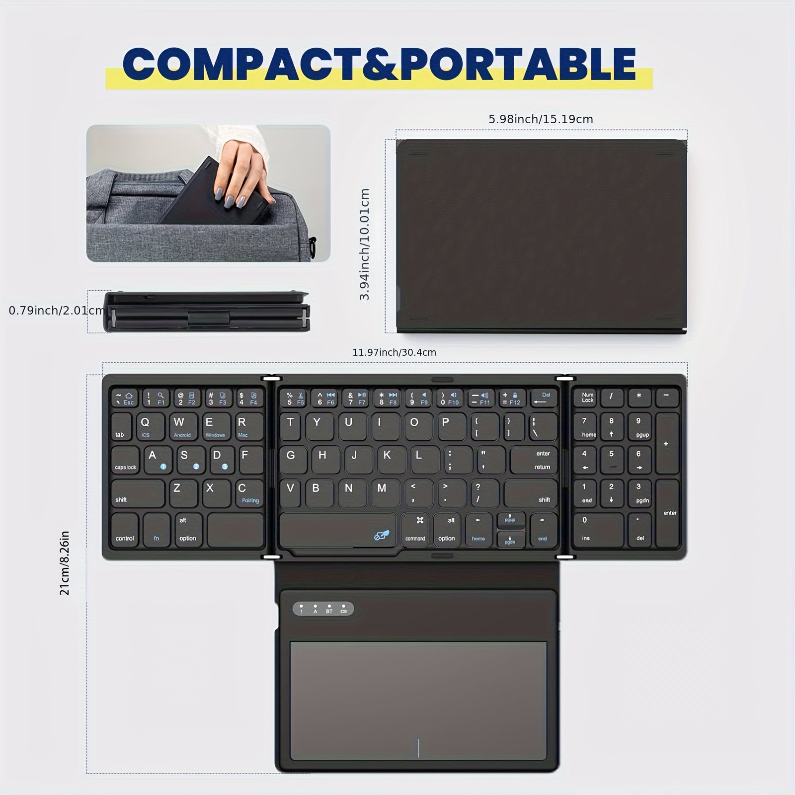 Portable Foldable BT Keyboard with Large Touchpad for Android, Windows, iOS, Mac, PC, Tablet, Phone by Snagg A Wireless Keyboard