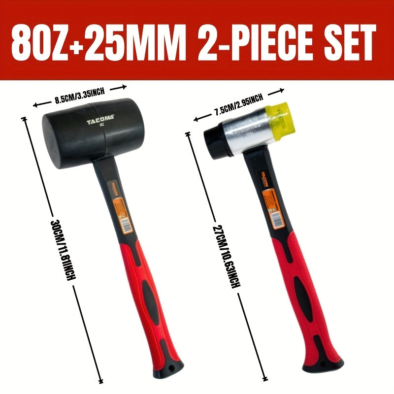 2 / 3 Pcs Shock Absorbing Hammer Set – Home Repair & DIY Essential - 2-piece (8oz + 25mm) - General Hand Tools