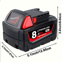 2 Pack 18 V 8.0 Ah Lithium-Ion Batteries — Replacement for Milwaukee