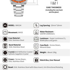 Automatic Mechanical Diver Watch – NH35 Movement | Sapphire Crystal | 200M Water Resistant | Anti-Reflective Bezel