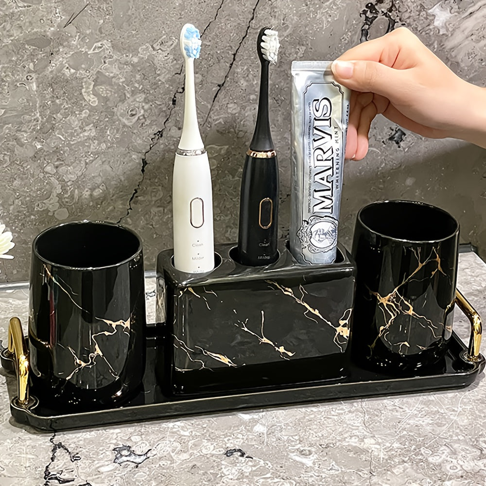 3 Piece Ceramic Marble Bathroom Accessory Set by Snagg A Bathroom Set