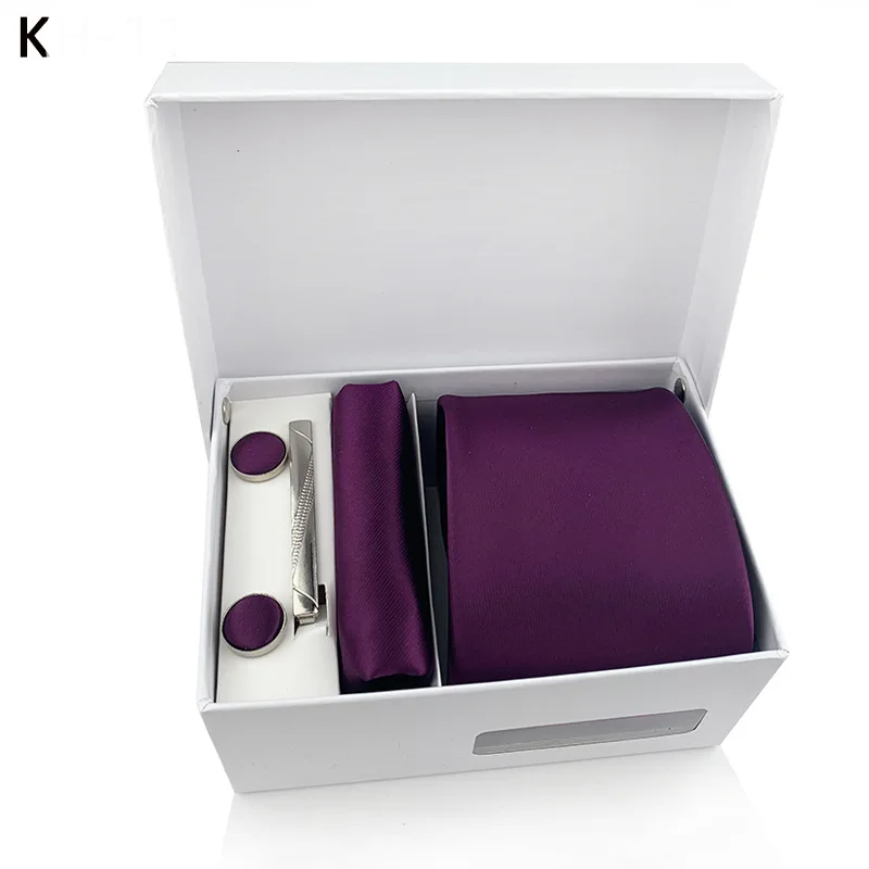 Men’s Silk Tie Gift Set — 8cm Necktie with Matching Handkerchief & Cufflinks (Formal Business Set) - K - Others