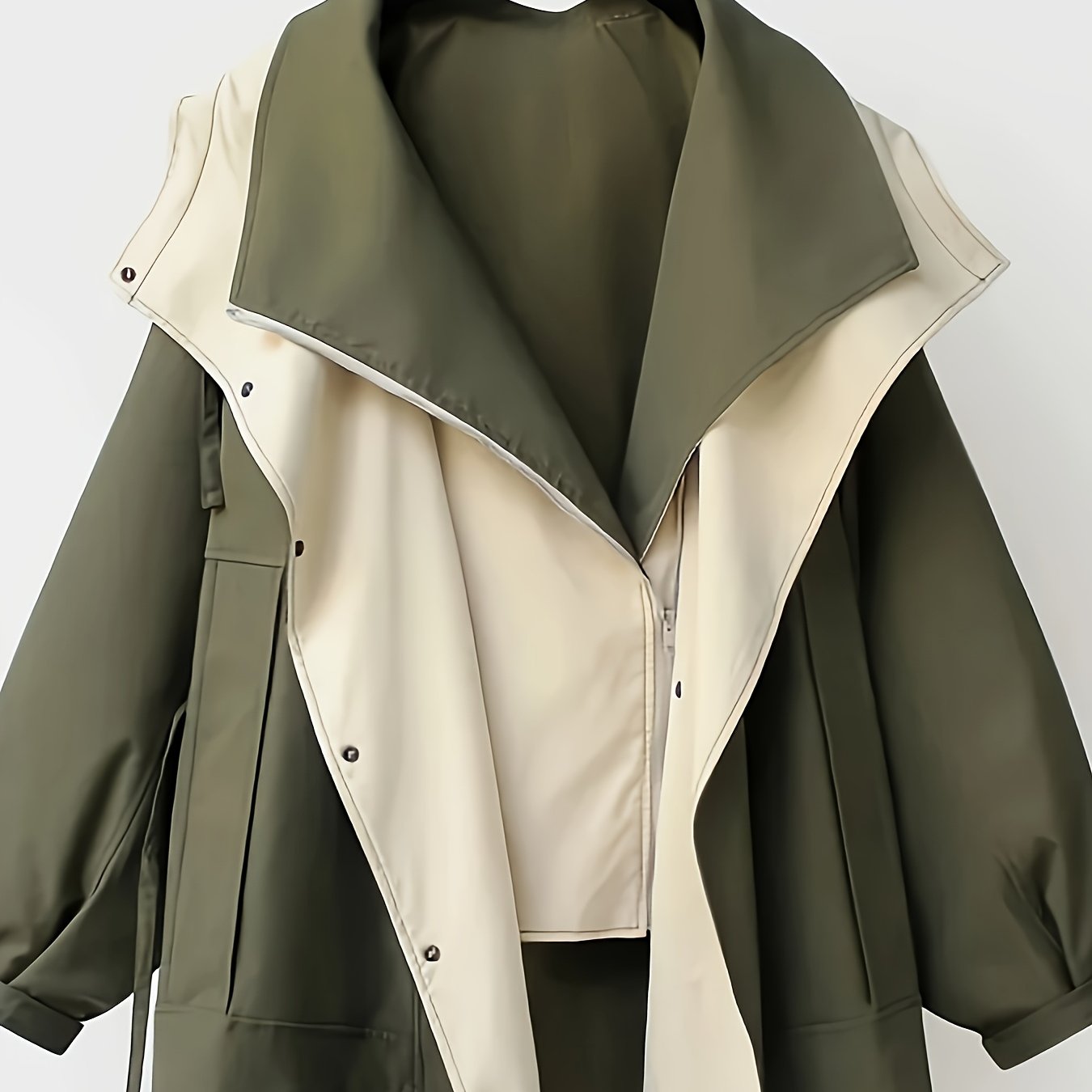 Unisex Two-Tone Hooded Trench Coat with Drawstring Waist by Snagg A Jacket