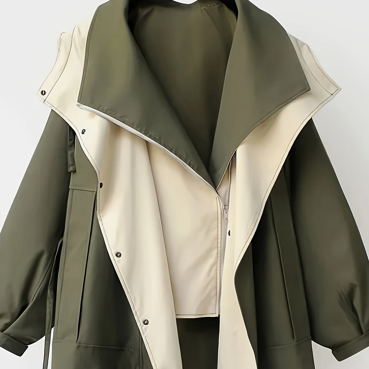 Unisex Two-Tone Hooded Trench Coat with Drawstring Waist by Snagg A Jacket