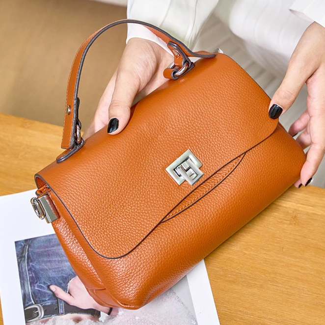 Genuine Leather Envelope Top-Handle Bag – Simple Luxury Women's Shoulder & Small Crossbody Handbag
