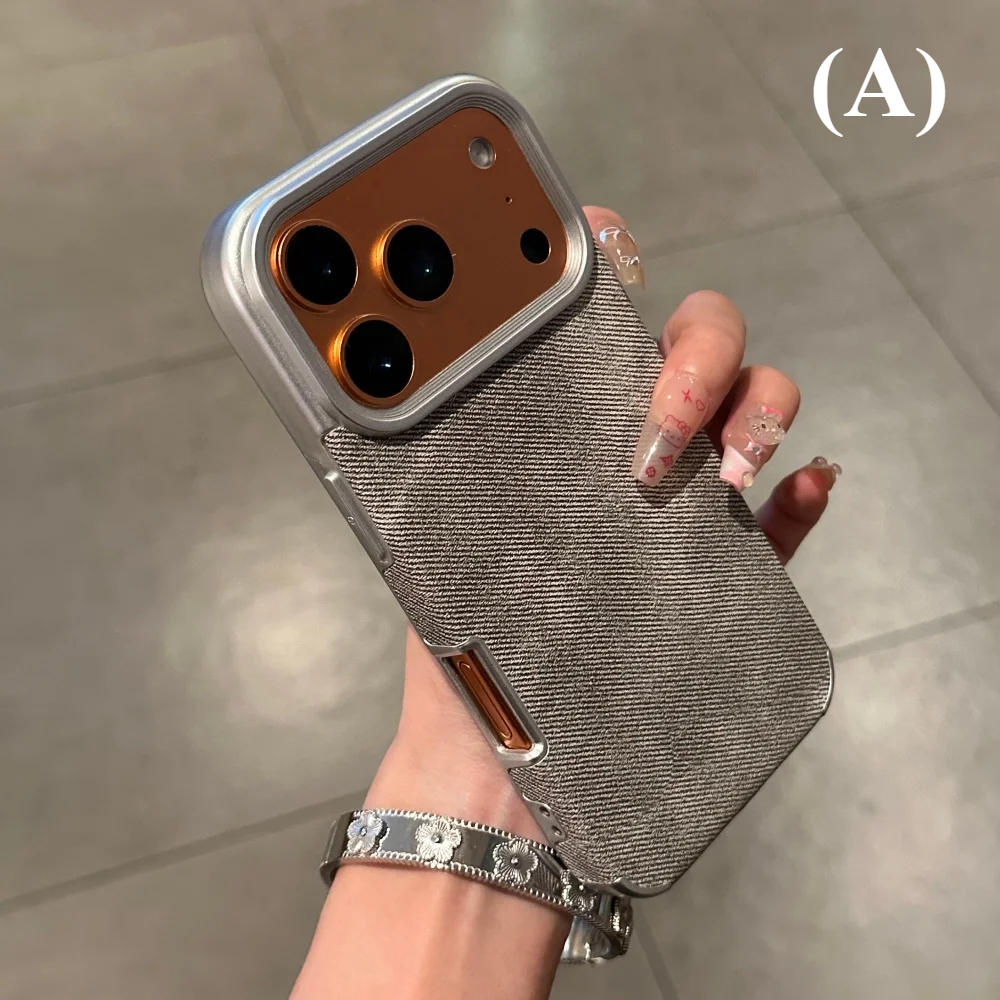 Luxury Jeans Fabric Soft Plating Shockproof Case – for iPhone 16 Series - A - Gray / Pro - Phone Cases & Covers