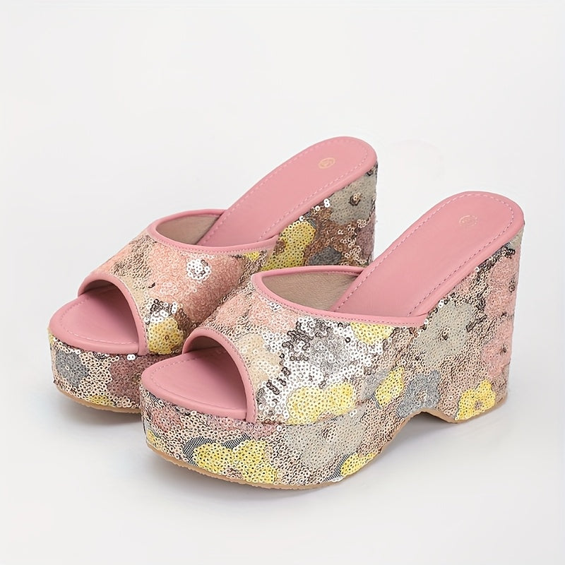 Women’s Floral Sequin Wedge Sandals by Snagg A Sandal