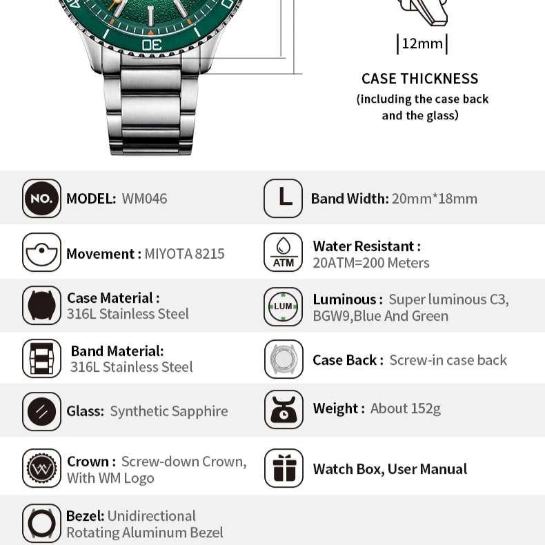 Automatic Mechanical Dive Watch – MIYOTA 8215 Movement | Sapphire Crystal | 200M Waterproof - Men’s Watches