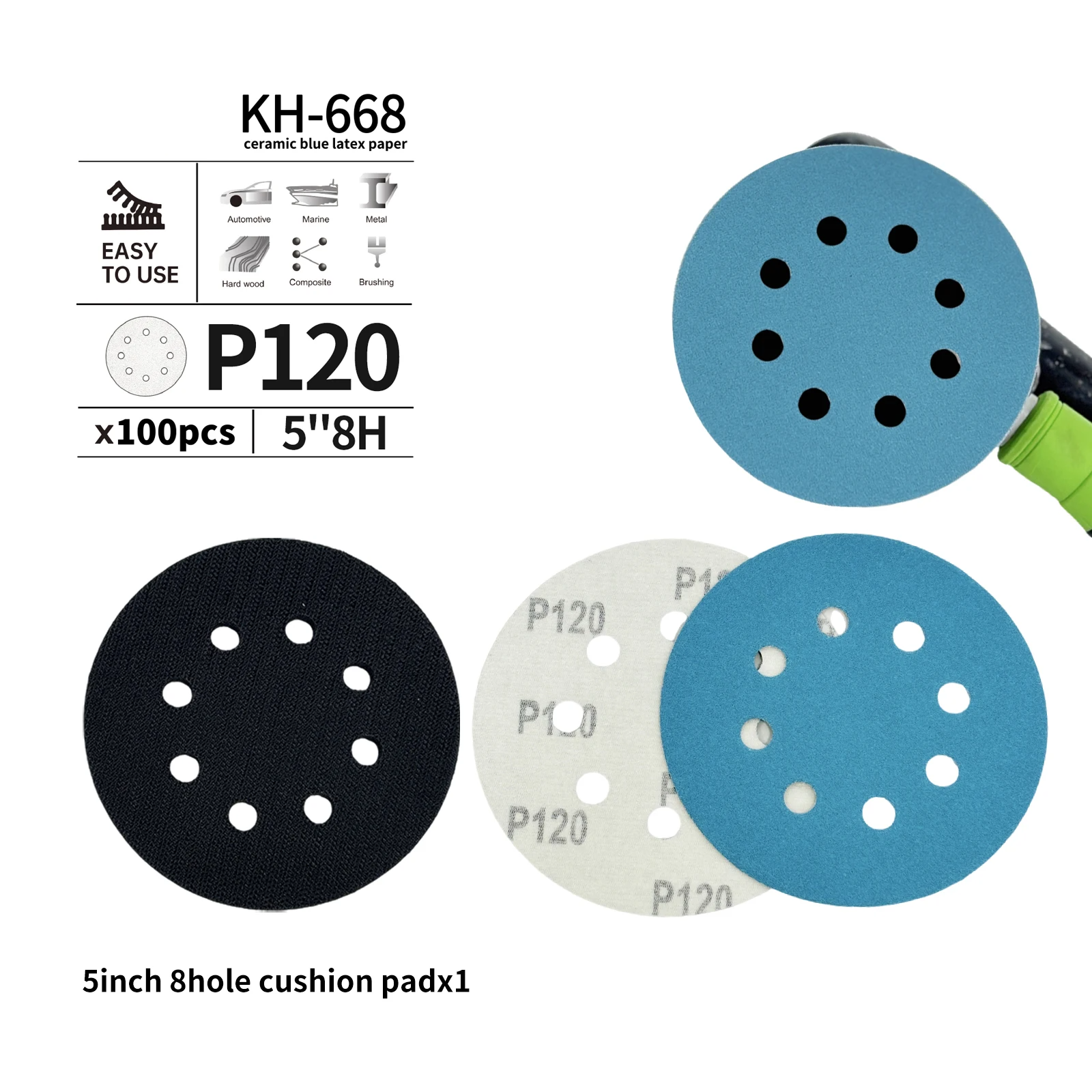 5 Inch 8-Hole Ceramic Sanding Discs | Flocked Hook & Loop 80–320 Grit Grinding Polishing Disc 100pcs