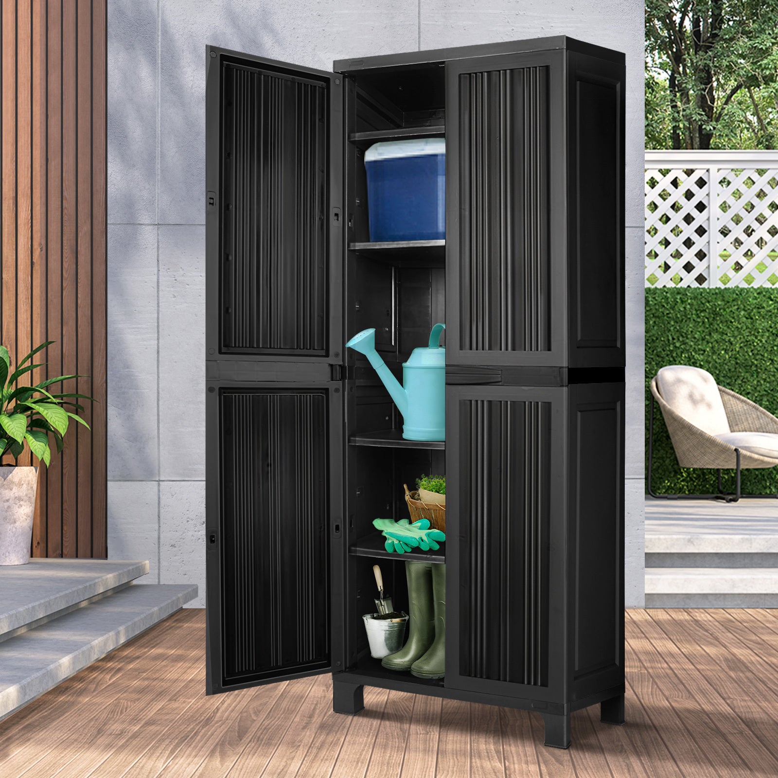Outdoor Storage Cabinet with Shelves & Hooks by Snagg A Cabinet