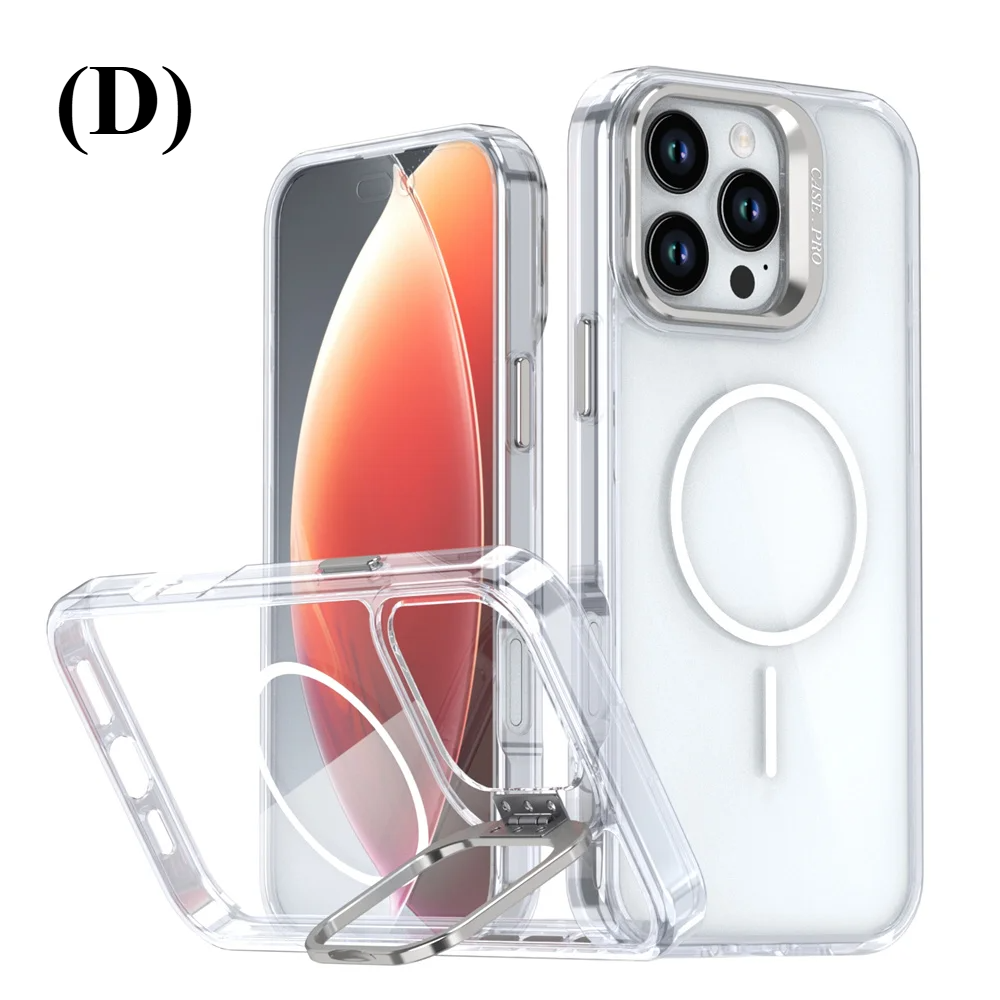 Invisible Lens Clear Acrylic Stand MagSafe Phone Case – iPhone 15 Series - D - Silver / Plus - Cases & Covers