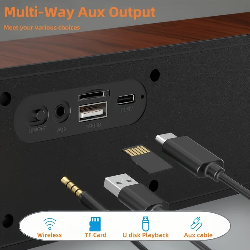 Retro Wood Grain Soundbar – Dual Wireless Speakers with USB, Card Slot & Mic Input by Snagg A Portable Speaker