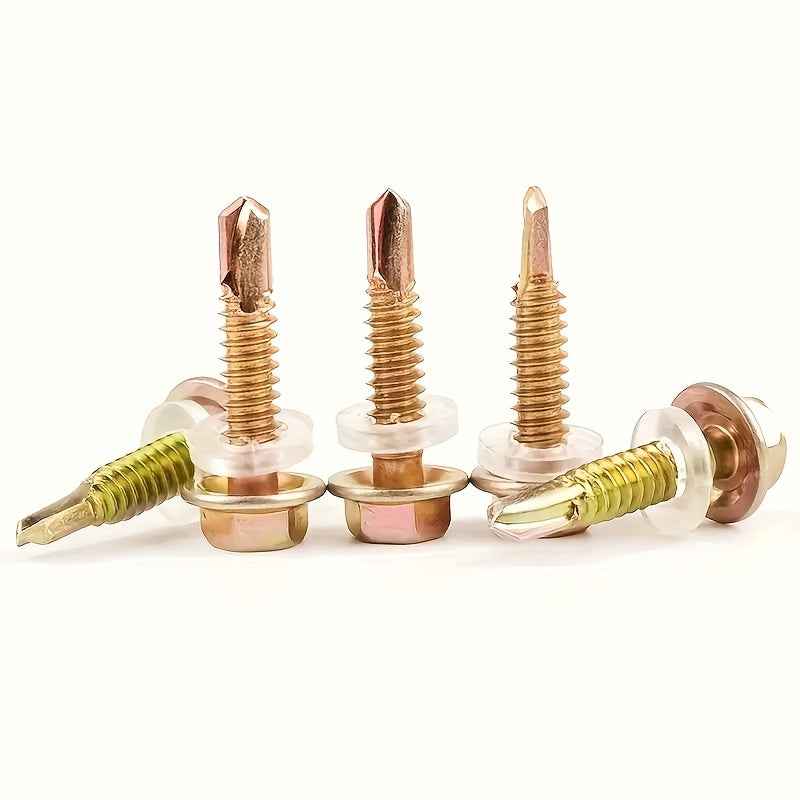 500 Pcs Hex Head Self Tapping Screw Set — Galvanized Drill-Tail Screws with Washers for Metal Wood & Plastic - 500pcs